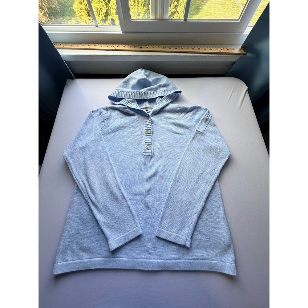 Columbia Women's Blue Cotton Knit Henley Hoodie Sweater Size L AL 2718
